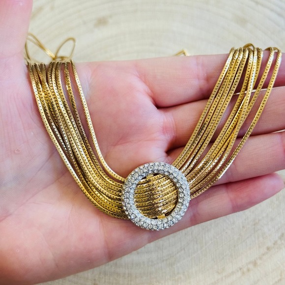 VTG Guy Laroche Paris Signed necklace Gold tone multi Crystal Jeweled Designer - Picture 6 of 8